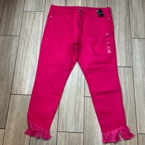 New York & Company Womens Pink Raw Hem Fringe Ankle Jeans Size 14 New With Tags